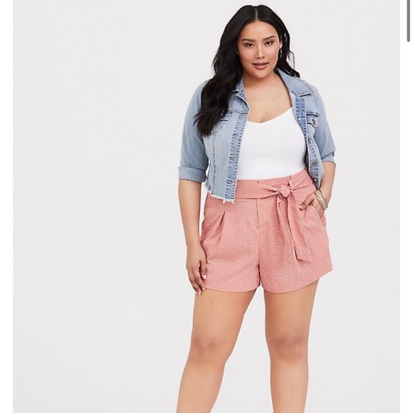 torrid Pants - Torrid Pink Polka Dot Pleated Shorts Plus Size 14